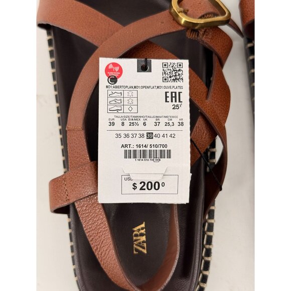 ZARA FLAT LEATHER SANDALS WITH CRISS-CROSS STRAPS - BRAND NEW WITH TAG- SIZE 8 - Picture 3 of 4